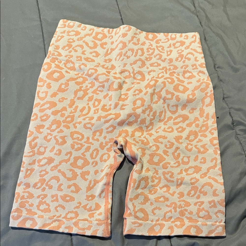 Peach Leopard Print High-Waisted Shorts